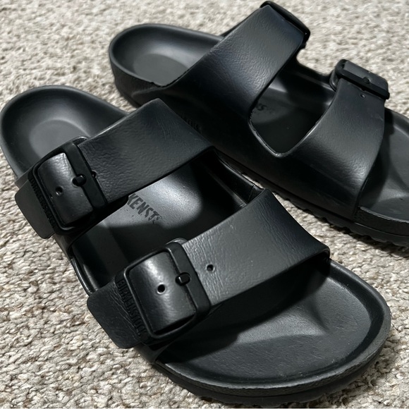 Birkenstocks Black Double Buckle Slide Sandals Unisex W 8 8.5 M 6 6.5 - Picture 10 of 13